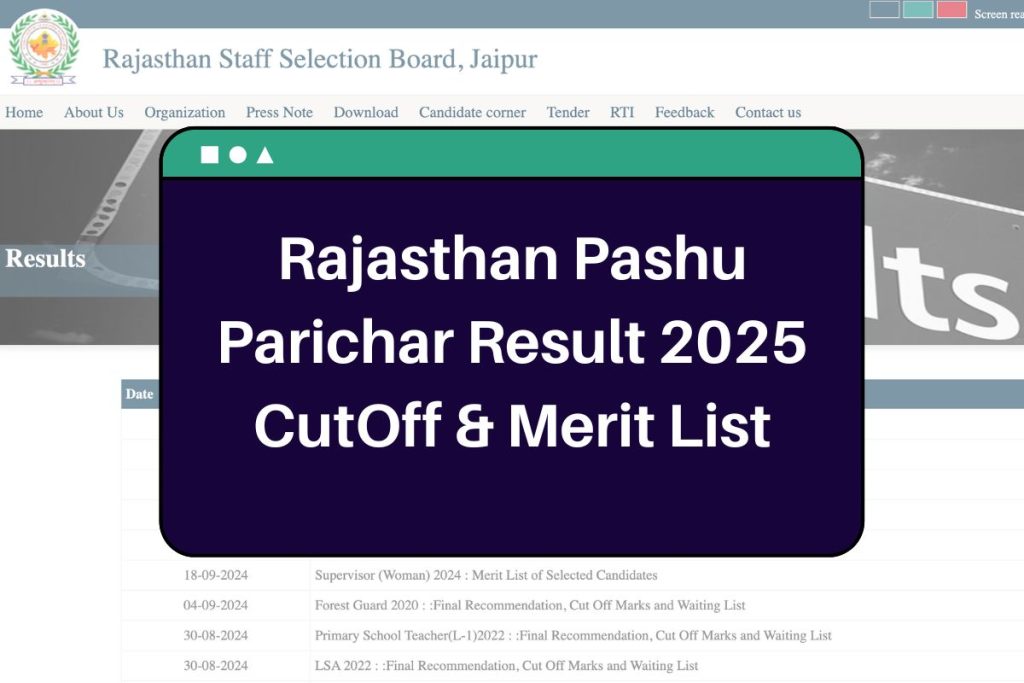 Rajasthan Pashu Parichar Result 2025 - rsmssb.rajasthan.gov.in Animal Attendant CutOff & Merit List